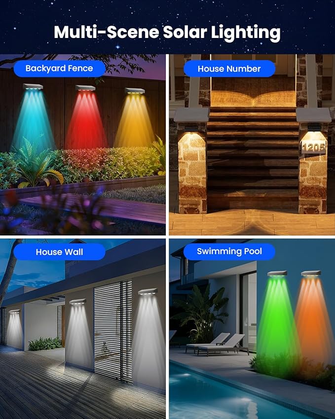Solar Fence Lights Outdoor Waterproof 12 Pack IP65 Waterproof Fence Solar Lights 3000/5000K/RGB 12 Mode, Solar Powered Wall Lighting Decor for Backyard, Railing, Step, Patio Housewarming Gifts