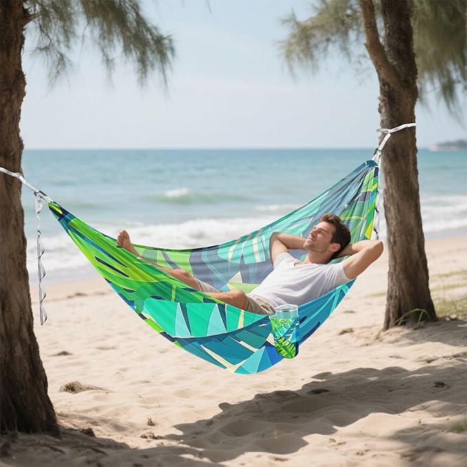 Geometric Abstract Palm Leaf Summer 330lb Capacity Outdoor Hammock Hanging Hammock for Outside Beach Patio Garden hamaca para Patio Exterior