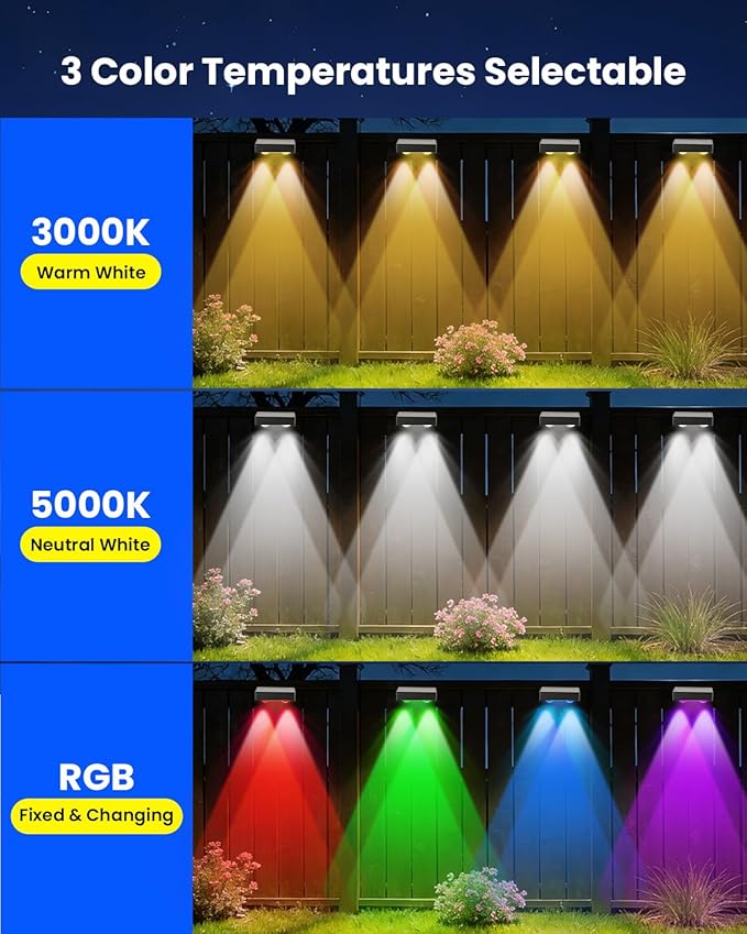 Solar Fence Lights Outdoor Waterproof 12 Pack 60 LM Brighter Dual LED Spot Lens 12 Modes & 9 Colors Deck Lights Solar Powered Wall Lighting Decor for Outside Yard Step Patio Porch Railing Pool