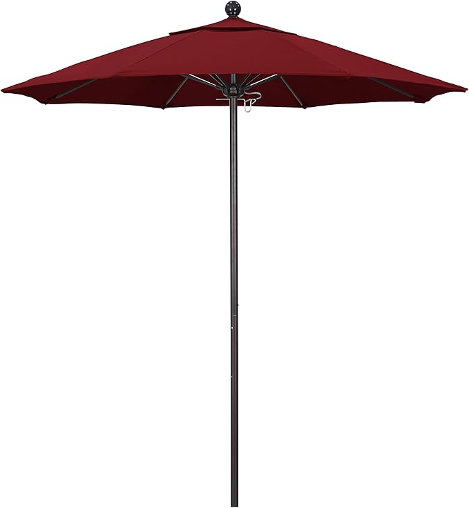 California Umbrella 7.5' Round Aluminum/Fiberglass Umbrella, Push Open, Bronze Pole, Olefin Red Fabric