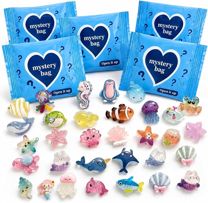120Pcs Mini Resin Animals Blind Bag,Tiny Animal Figurines For Garden Decor | Glow In The Dark,Individually Wrapped Mystery Bags,Sea Creatures,Ideal Gift