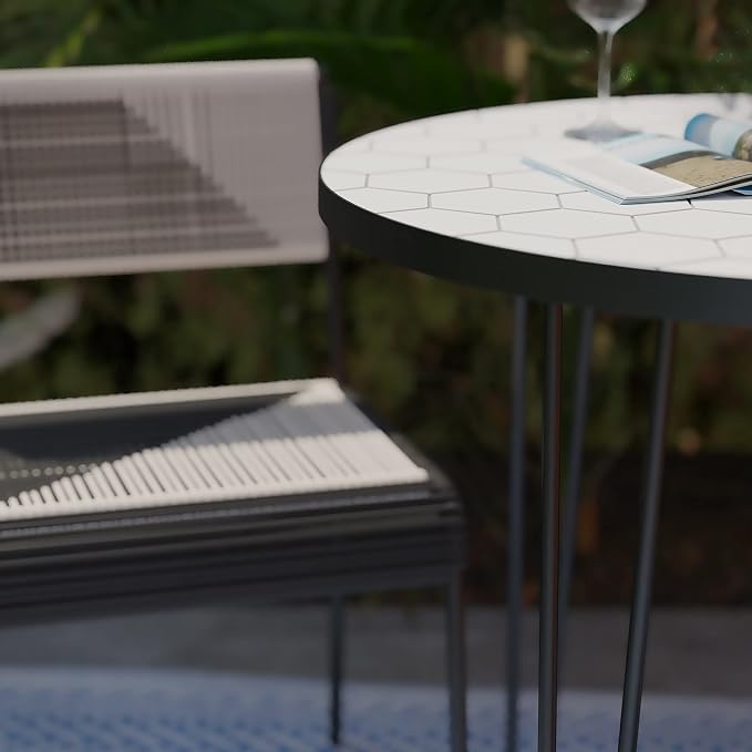 SEI Outdoor Patio Furniture - Watkindale Outdoor Bistro Table & 4 Chairs - Transitional Design White Rattan - Ideal for Patio, Backyard (OD117245)