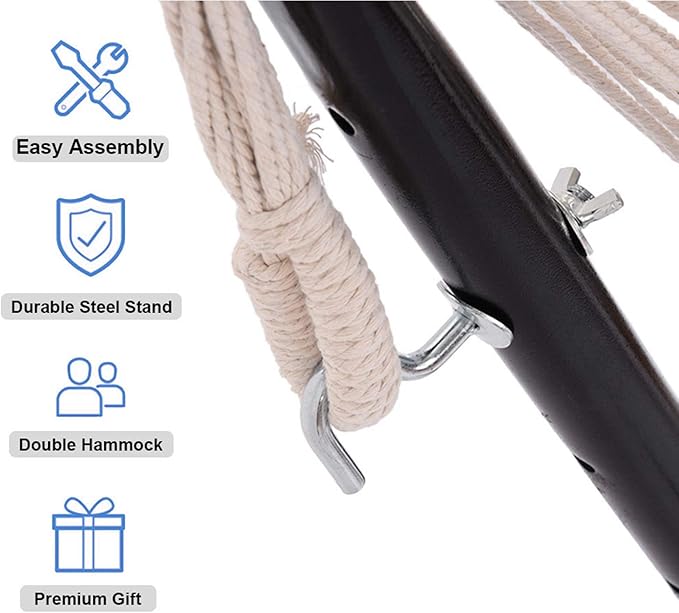 Swing Hammock with Double Space Saving Steel Stand, 2-Person Hammock with Portable Carrying Bag for Garden Yard Porch Patio & Indoor,Capacity 450 Pounds,US Shipping, 102.4x42.1x39.4 In