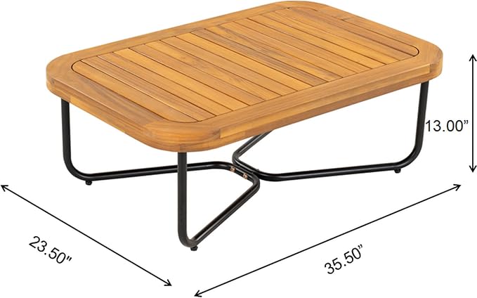 Christopher Knight Home Elly Acacia Wood Outdoor Loveseat and Coffee Table Set, 2 Piece Patio Furniture Set with Metal Frame, Outdoor Conversation Set with Cushion for Backyard, Black+Light Grey+Teak
