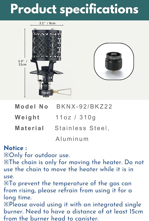 CAMPINGMOON T-HEATER GASWARE Gas Heater Propane Isobutane for Camping Outdoor Collaboration Limited Edition with EVA Case (BKNX-92+Z22)