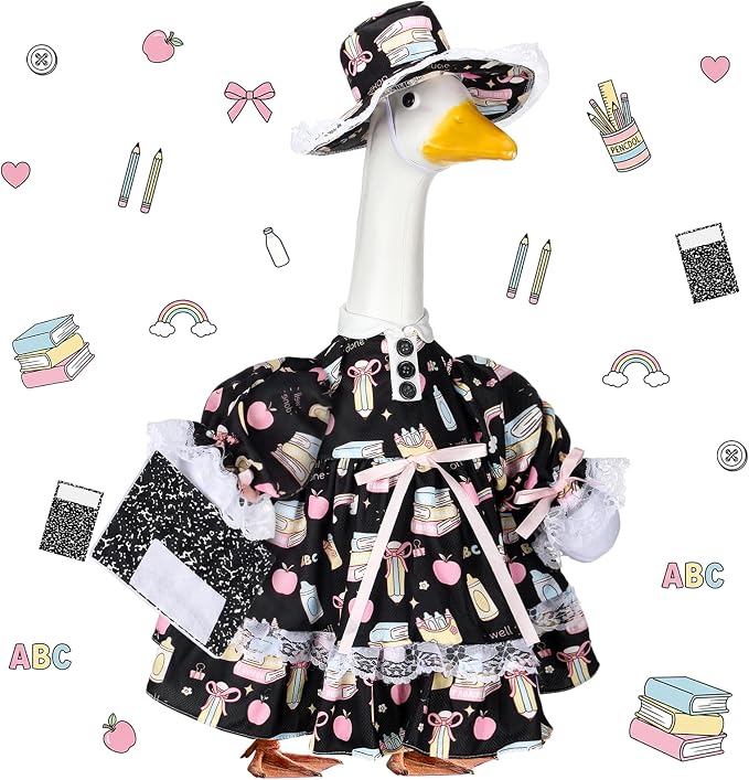 Suzile Back to School Porch Goose Outfit Classroom Goose Clothes for 23" High Cement or Plastic Pastel Geese Costume for Yard Lawn Outdoor Garden Patio Duck Statue Dresses Composition Classroom Decor