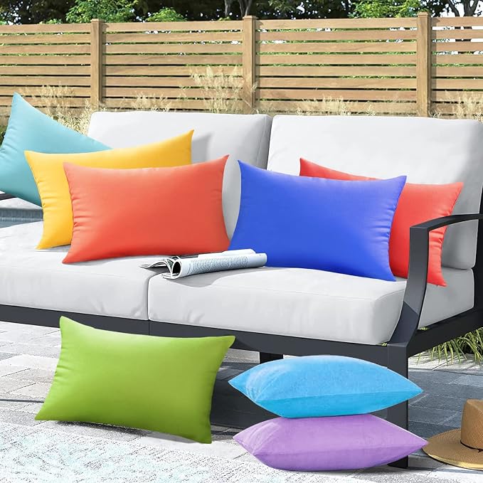 VAKADO Outdoor Waterproof Throw Pillow Covers Decorative UV Outside Patio Furniture Cushion Cases Decor for Garden Bench Porch Couch Tent Pool 12x20 Pack of 2 (Sky Blue)