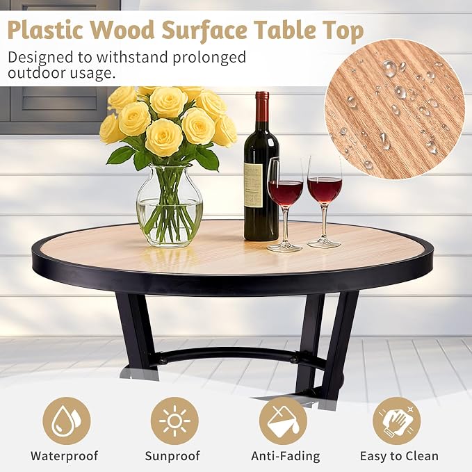 Outvita 39" Outdoor Bar Height Bistro Table, Stylish Round Pub Table with Wooden-Like Top & Sturdy Metal Frame for Patio Dining
