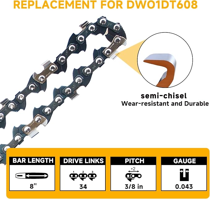 16-Inch DWZCSB16 Chainsaw Guide Bar and DWO1DT616T Saw Chains Combo Durable Guide Bar Compatible with DEWALT Chainsaw DCCS670, DCCS670B, DCCS670X1, DCCS670P1