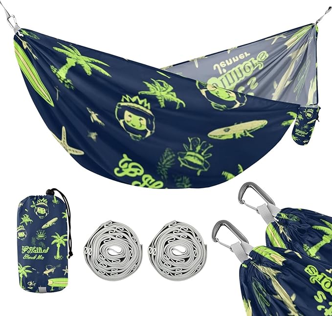 Summer Green Blue Elements 330lb Capacity Hammocks with Tree Straps Hanging Hammock for Outside Patio Backyard Poolside hamacas para adultos 2 Personas