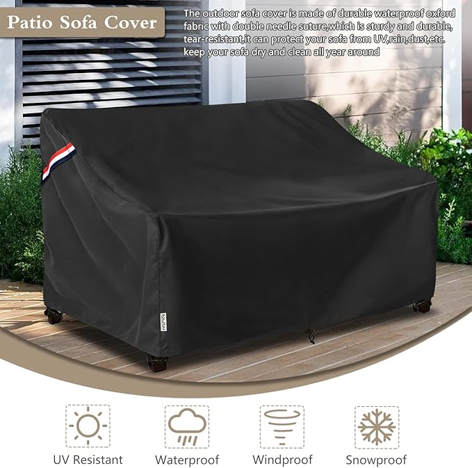 Outdoor Couch Cover Waterproof Heavy Duty Patio Furniture Covers, 79W x 38D x 35H Inches 3 Seater Outdoor Sofa Cover (Black)