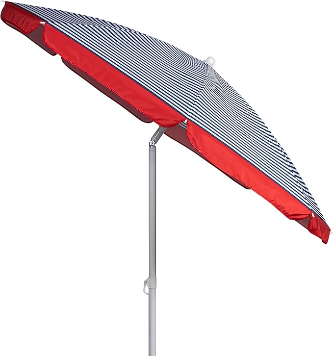 PICNIC TIME 5.5 Ft Portable Beach Umbrella, Lightweight UV Protection Sunshade with Tilt Pole & Carry Bag, Outdoor Canopy Umbrella for Beach, Sand, Pool, Patio, Camping, Travel, or Backyard Shade, (Blue Pinstripe Pattern)