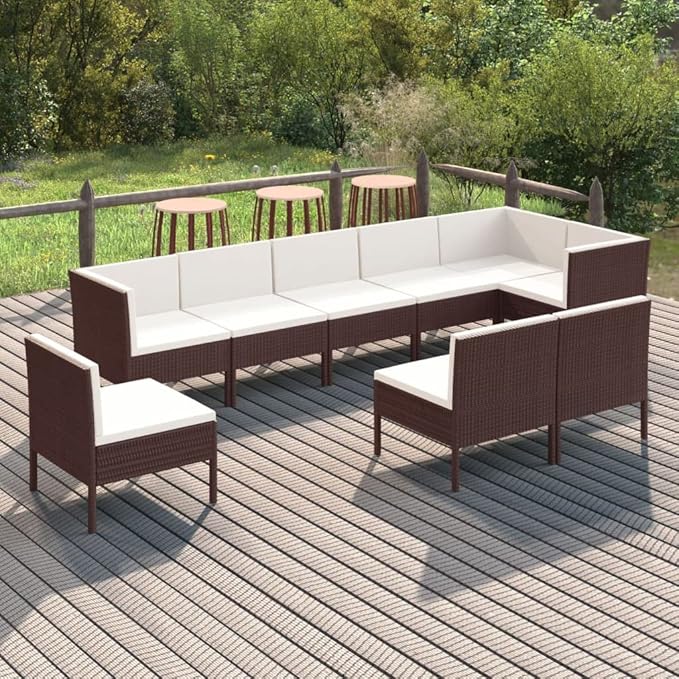 Patio Lounge Set with Cushions,Patio Furniture Sets,Patio Conversation Sets,Outdoor Furniture Sets,for Garden,Backyard,Outdoor,9 Piece Poly Rattan Brown