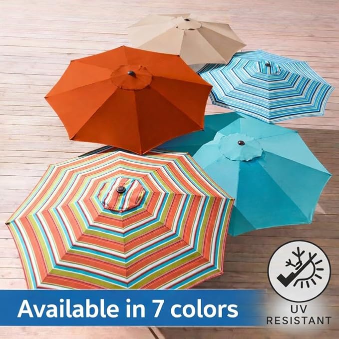BrylaneHome Outdoor Tilt-And-Crank Umbrella With 8 Sturdy Steel Ribs Heavy Duty Fade-Resistant Tilting Shade Patio Garden Backyard Décor Pool Home
