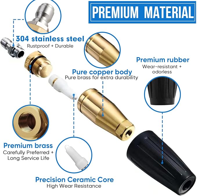 Turbo Nozzle Pressure Washer Tips, Durable Ceramic Core, 360° Rotating Pressure Washer Turbo Nozzle 4000 PSI with 1/4'' Quick Connect, 4.0 GPM, 4.0 Orifice, Hot- or Cold-Water Use