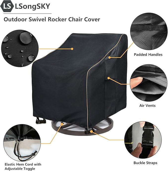 Outdoor Swivel Lounge Chair Cover 2 Pack,100% Waterproof Heavy Duty Outdoor Chair Covers,(33 W x 35 D x 38.5 H inches) Patio Furniture Cover for Swivel Patio Lounge Chair,Black