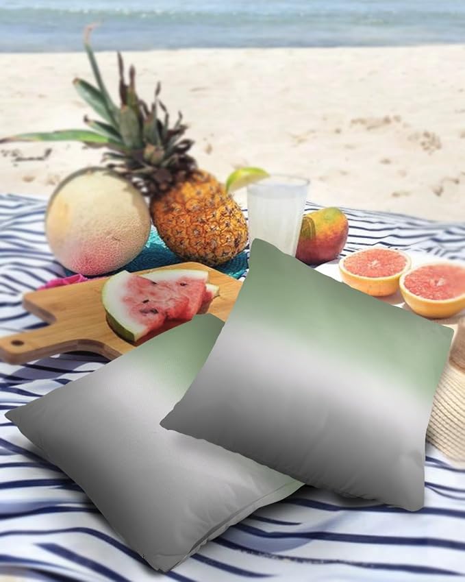 Outdoor Waterproof Throw Pillow Covers Set of 2 Sage Green Pillowcases 24x24 Inches Ombre Green Grey Patio Decorative Pillows Cushion Case Patio Pillows for Couch Bed Chair Garden