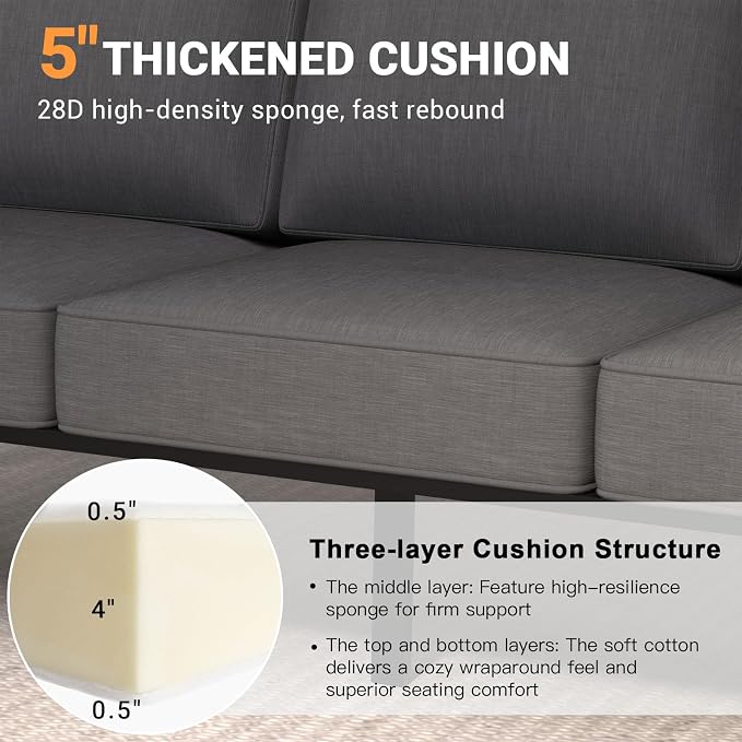 Aluminum Outdoor Patio Furniture Set, 5 Piece Sectional Coversation Sets with Coffee Table, Modern Outdoor Sofa Couch with Thick Cushions for Porch, Balcony, Garden, Dark Gray
