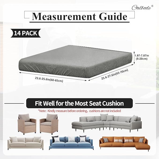 CALBODE 14Pcs Outdoor Stretch Cushion Covers,Waterproof Outdoor Chair Cushion Covers for Patio Furniture, Washable Jacquard Couch Covers Replacement for Patio Furniture(Grey, Cover Only)