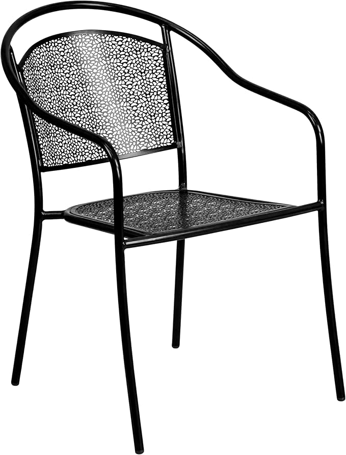 Flash Furniture Oia Commercial Grade 28" Square Black Indoor-Outdoor Steel Patio Table Set with 4 Round Back Chairs