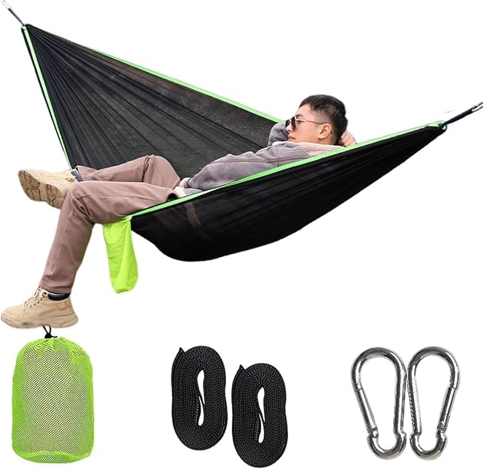 Camping Hammock， Outdoor Camping Hammock with Tree Straps Up to 660lbs(Black)