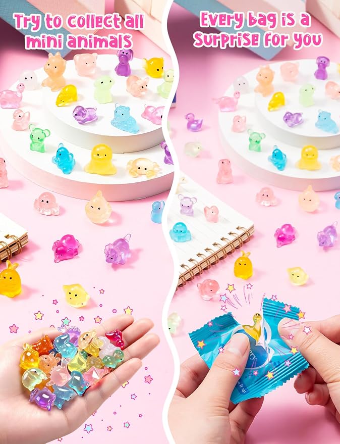 200Pcs Mini Glow in The Dark Resin Animal Blind Bags | DIY Ornaments, Micro Landscape Decor, Fairy Garden Decor, Dollhouse Accessories