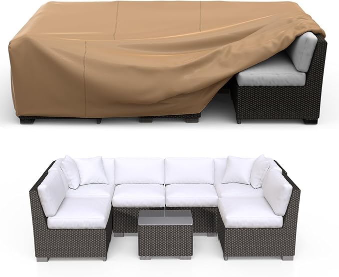 Patio Furniture Set Cover Waterproof, Heavy Duty Furniture Covers for Outdoor Sectional Sofa Set Wicker Rattan Table Chair Rectangular,90"L×62"W×28"H,Brown