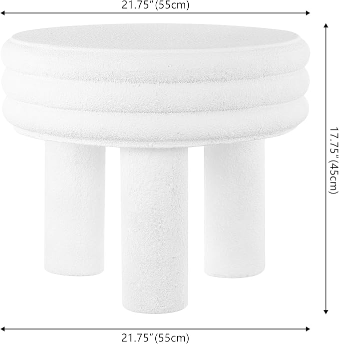 JONATHAN Y Rashida 18" Modern Round Polyresin Indoor Outdoor Accent Coffee Table, Weather Resistant Low Table with Chunky Ribbed Stacked Ring Design and Tripod Pillar Base, White Frosted TBL1106C