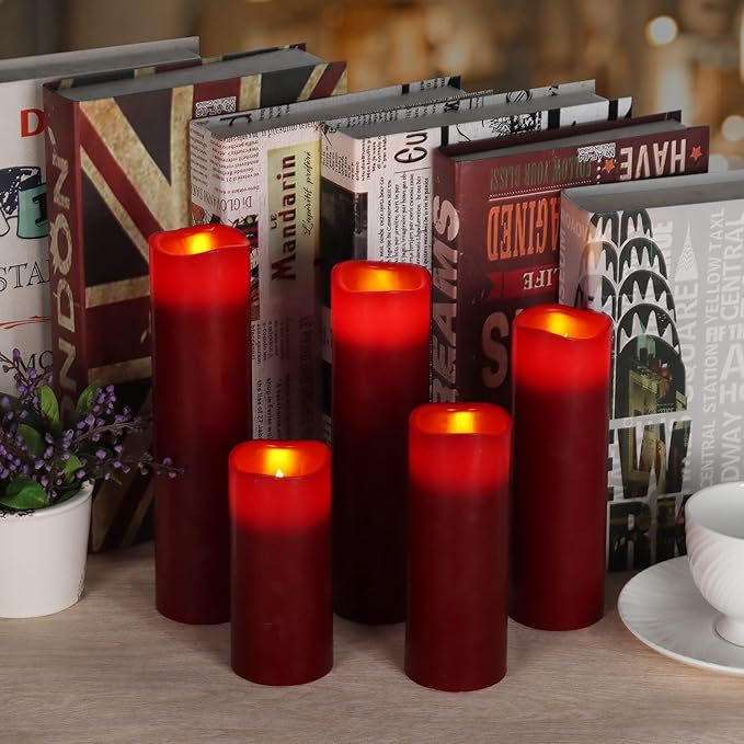 Vinkor Flameless Candles (Burgundy Set of 9)