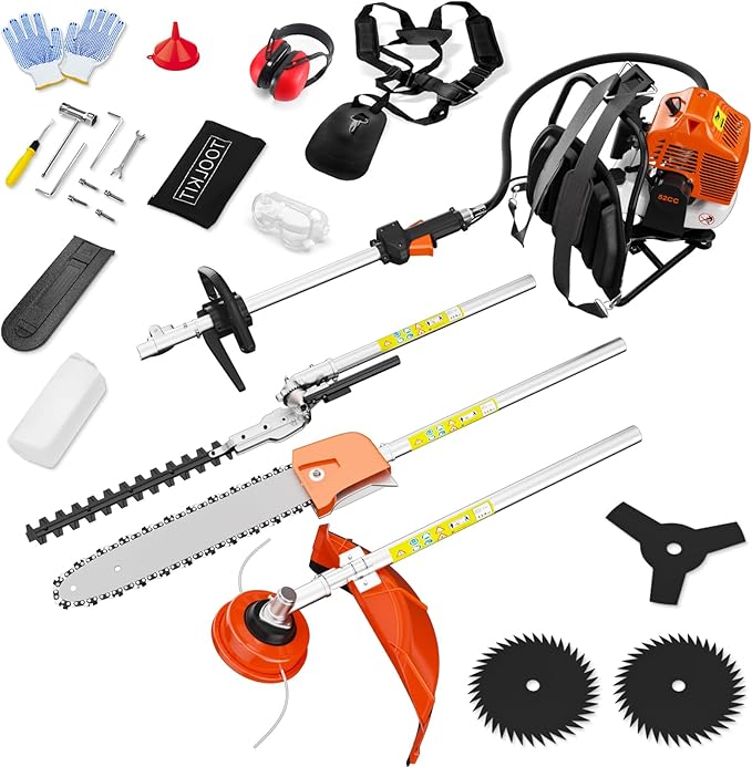Baotree 52cc 6 in 1 Gas Hedge Trimmer, Weed Eater, String Trimmer, Edger, Pole Saw Chainsaw Pruner with EPA, CE and EMC Certification