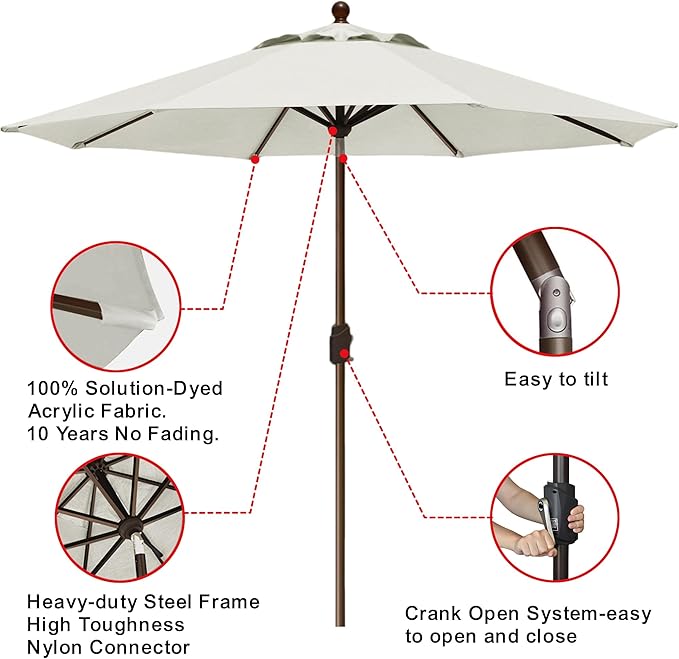 EliteShade USA 10-Year-Non-Fading 9Ft Market Patio Umbrella, UPF 50+ UV Protection Performance Sun Umbrella, Heavy Duty Commercial Grade Outdoor Table Umbrella with Crank & Tilt, Windproof Vented Top for Garden, Pool, Deck and Outdoor Playsets, White