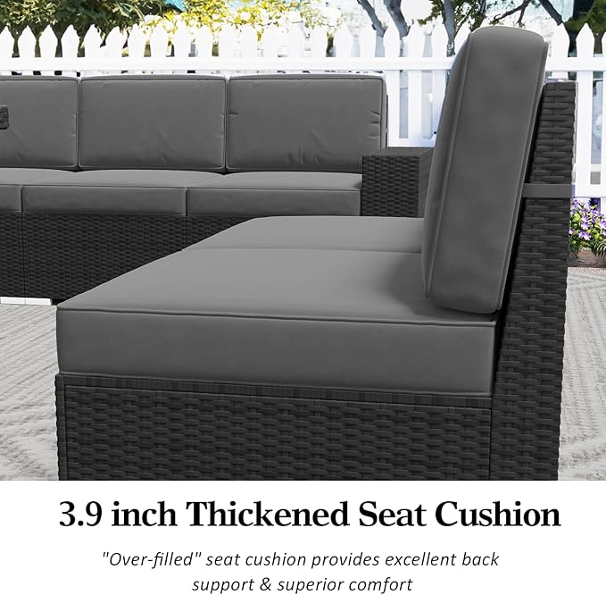 LayinSun 6 Pieces Patio Furniture Set, Black Rattan Modular Sectional Outdoor Conversation Sofa Set