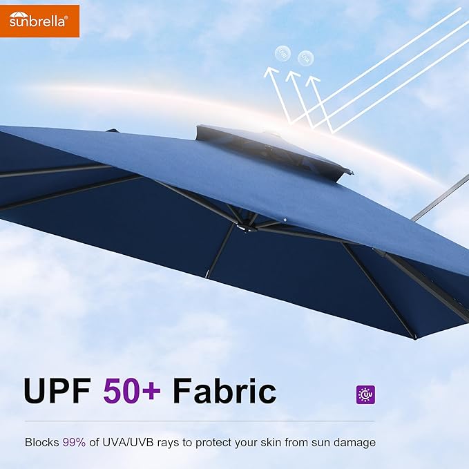 PURPLE LEAF Cantilever Umbrella with Base Included Outdoor 10' X 13' Double Top Large Rectangle Umbrella Heavy Duty 360° Rotation Offset Sun Shade for Garden Patio Deck Pool Spectrum Indigo