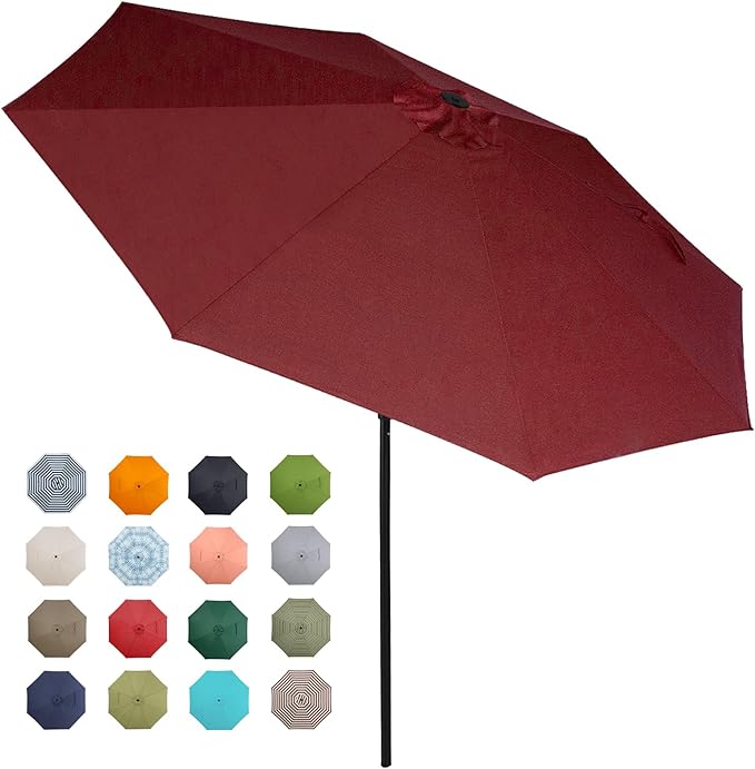 Tempera Patio Market Outdoor Table Umbrella with Push Button Tilt and Crank, Large Sun Umbrella with Sturdy Pole & Fade Resistant Canopy, Easy to Set