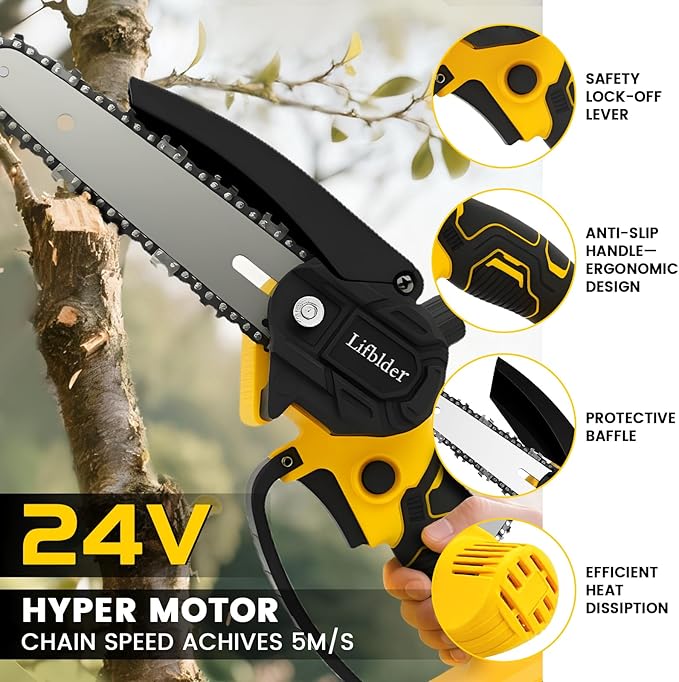 Mini Chainsaw Cordless Fit for Battery 20V, 6-Inch & 4-Inch 2-in-1 Electric Chainsaw with Auto Oiling, 5m/s Chain Speed & Safety Lock, Lightweight for Branch Pruning, Tree Trimming (NO Battery)