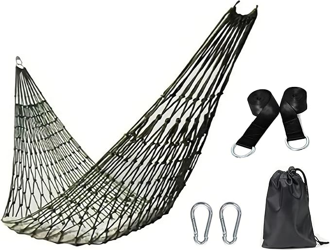 KNC Outdoor Travel Camping Sport Hammock with Tree Straps for Hanging, Army Green Net Mesh Nylon Sleeping Bed Swing with Hooks for Garden Beach Camping Hunting Hiking Traveling