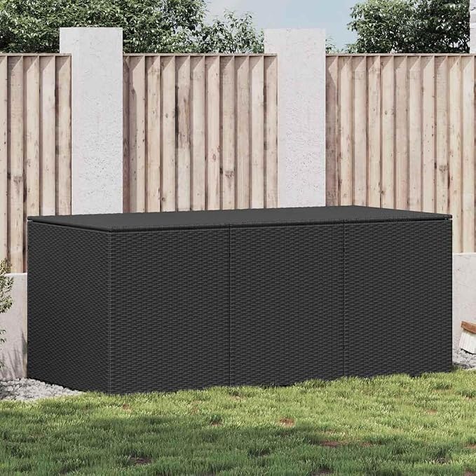 Large Rectangular Garden Storage Box, Premium Polyethylene Rattan and Powder-Coated Steel, Weather-Resistant Outdoor Storage Chest with Gas Lift Lid, Spacious Organizer