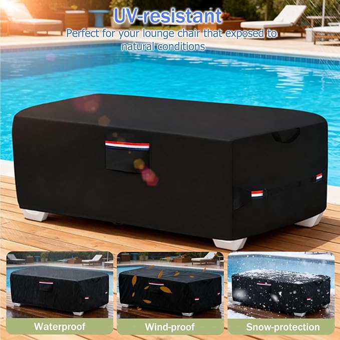 Outdoor Waterproof Lounge Chair Covers for 4-6 Stackable Patio Chaise Lounge Chairs,Heavy Duty Durable Chaise Loungers Cover for Stacked Pool Lounge Chairs,80'' L x 32" W x 40" H,Black