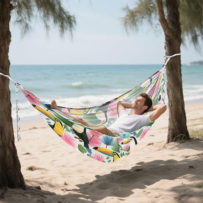 Camping Hammock Outdoor Hammocks for Outside Cute Toucan Beach Trees Portable Lightweight with Pockets Tree Straps Indoor Small