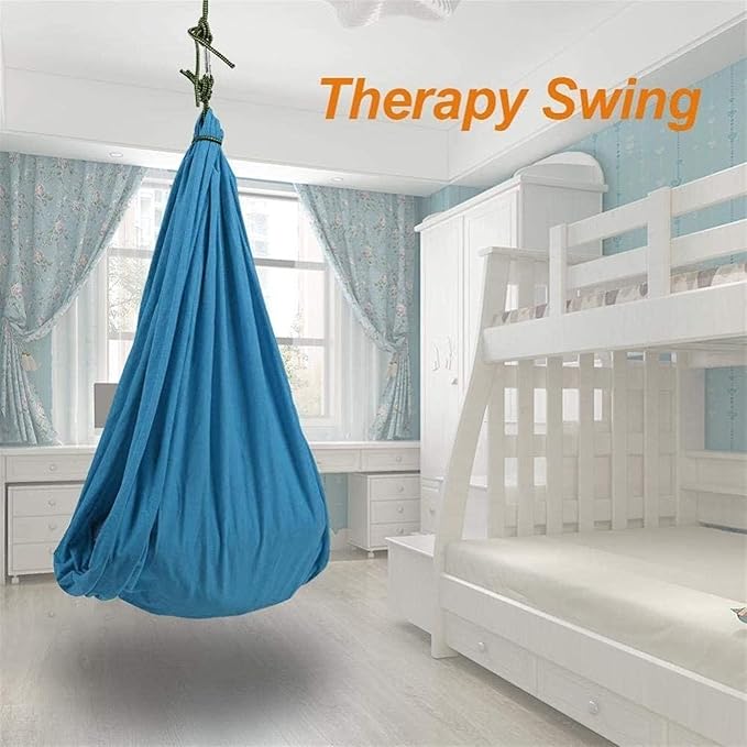 Kids Sensory Swing Hammock Indoor Therapy Swing with Special Needs, Breathable Cuddle Chair Ideal for Sensory Integration Childhood Precious Memory (Color : Indigo, Size : 150x280cm/59x110in)