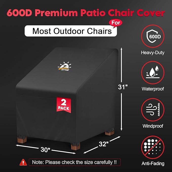 Zettum Patio Chair Covers 2 Pack - 600D Outdoor Lounge Deep Seat Cover Waterproof Heavy Duty, Lawn Furniture Cover for Wicker Chair, Swivel Chair, Rocking Chair, Single Sofa Chair - 30 x 32 x 31 Inch