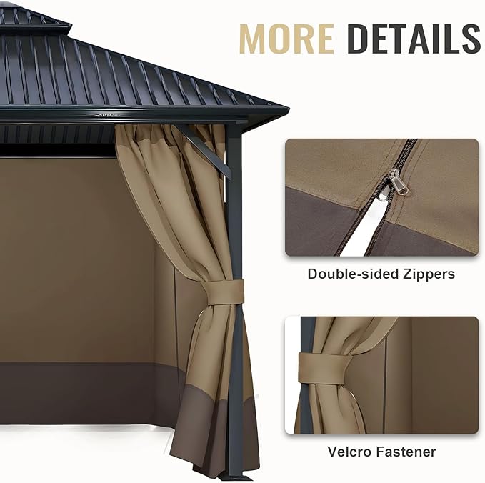 COWVIE 4-Panel 10' x 12' Gazebo Replacement Curtains, Patio Privacy Sidewalls with Double Zipper, Replacement for Outdoor Gazebo Canopy (Curtain Only)