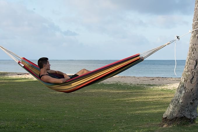 BYER OF MAINE Barbados Hammock, Authentic Brazilian, Rainbow, Recycled Cotton/Polyester Blend, 134" L x 58" W, Holds up to 330lbs