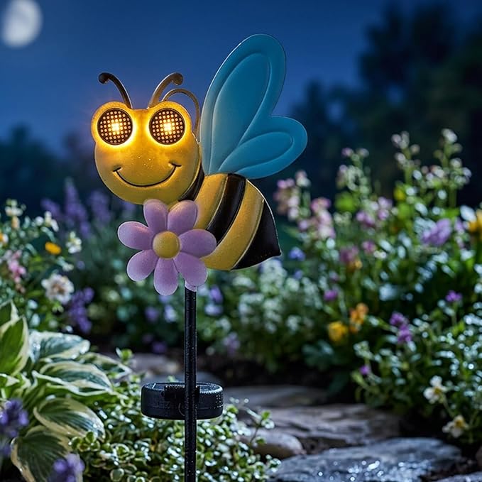 Solar Stake Lights Outdoor - Waterproof Bee Dynamic Eyes Decor Solar Lights with Stakes for Pathway Lawn Patio Yard Decorative Art Ornaments Birthday Gifts for Women Men Mom Dad Grandma Wife