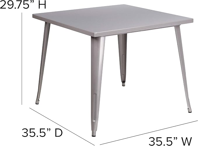 EMMA + OLIVER Commercial Grade 35.5" Square Silver Metal Indoor-Outdoor Table