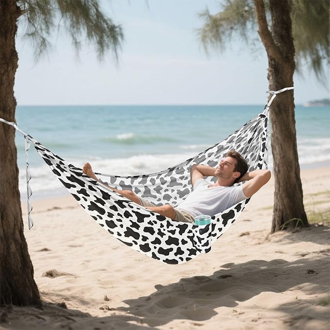 Camping Hammock Outdoor Hammocks for Outside Cow Watercolor Beach Trees Portable Lightweight with Pockets Tree Straps Indoor