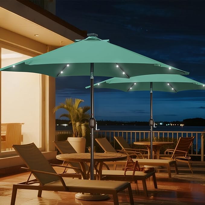 Blissun 7.5 ft Solar Umbrella, 18 LED Lighted Patio Umbrella, Table Market Umbrella
