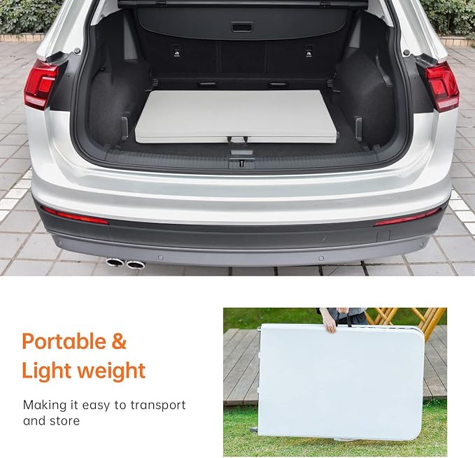 Folding Tables 8Ft Outdoor Dining Table, Portable Picnic Table Fold Up Lightweight Party Tables, 8 Foot Folding Table Outdoor Camping Table, Mesas Para Fiestas Beach Table Camp Table Outdoor Tables