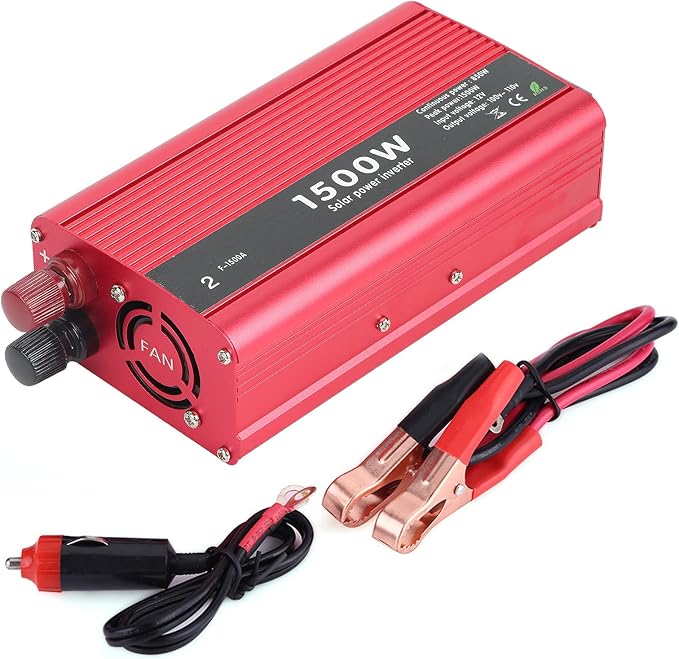 1500 Watt Inverter, Inversor de Corriente 12V DC A 110V, Power Inverter, with 3.1 A USB Port, for in Car Us, Vehicles, Red