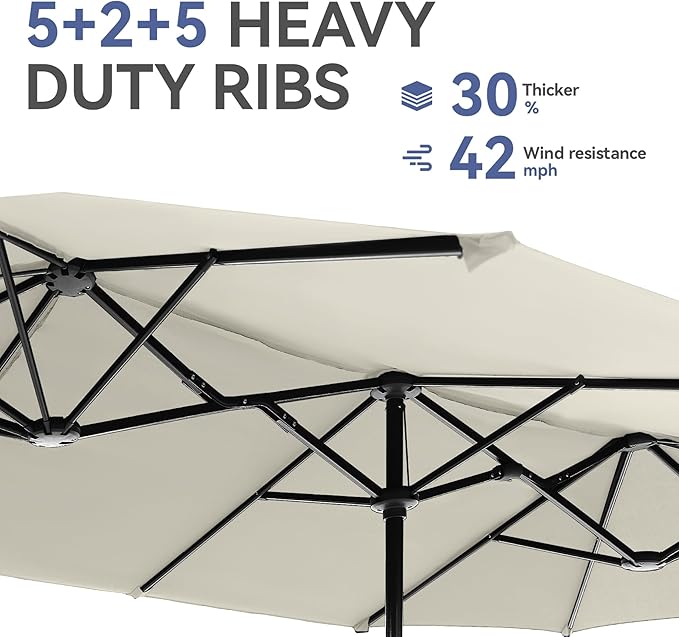 GREEN PARTY 13ft Rectangle Patio Umbrella, Double Sided Outdoor Table Umbrella with Crank & 1.5" Pole, Large Market Umbrella for Poolside Garden Deck Backyard, Ivory